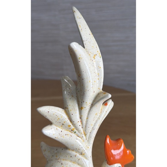 Pair Of 12" Tall Cream/yellow/orange Speckle MCM Rooster And Hen (hen Damaged) - Picture 13 of 16